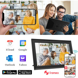 Cadre Photo numérique Wi-FI de 15,6 ", écran Tactile IPS, 1366 x 768, Noyer 32G, partagez des Photos ou des vidéos Via l'applica