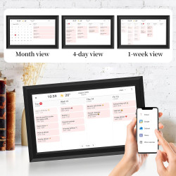 Cadre Photo numérique Wi-FI de 15,6 ", écran Tactile IPS, 1366 x 768, Noyer 32G, partagez des Photos ou des vidéos Via l'applica