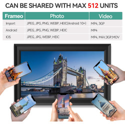 Cadre Photo numérique Wi-FI de 15,6 ", écran Tactile IPS, 1366 x 768, Noyer 32G, partagez des Photos ou des vidéos Via l'applica