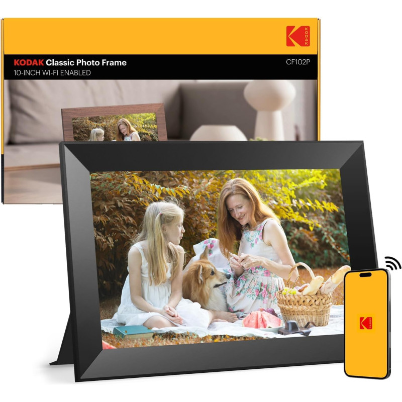 Cadre Photo numérique WiFi, Kodak 10.1 Pouces Cadre Photo électronique avec 32 Go de Stockage, partagez instantanément des Clips