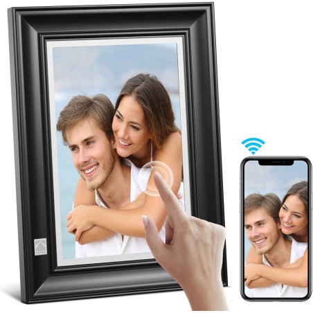 Cadre Photo Numérique WiFi 10.1 Pouces 1920 x 1200 IPS à Écran Tactile HD, Rotation Automatique, Configuration Facile pour Parta