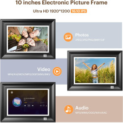 Cadre Photo Numérique WiFi 10.1 Pouces 1920 x 1200 IPS à Écran Tactile HD, Rotation Automatique, Configuration Facile pour Parta