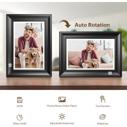 Cadre Photo Numérique WiFi 10.1 Pouces 1920 x 1200 IPS à Écran Tactile HD, Rotation Automatique, Configuration Facile pour Parta