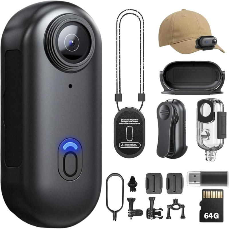 Caméra corporelle 4K POV Pro, caméra Portable avec Clip Rotatif 360° et Clip magnétique, Enregistrement 120 Minutes, idéale pour