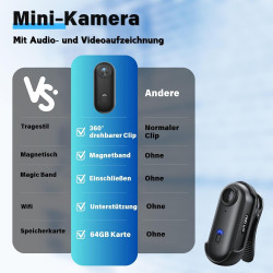 Caméra corporelle 4K POV Pro, caméra Portable avec Clip Rotatif 360° et Clip magnétique, Enregistrement 120 Minutes, idéale pour