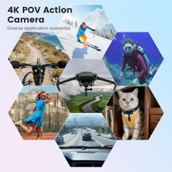 4K Mini Caméra Sport, 20MP Portable Body Camera, 6 Axes Stabilisation POV caméra d'action,40M Caméra étanche,WiFi camera portabl