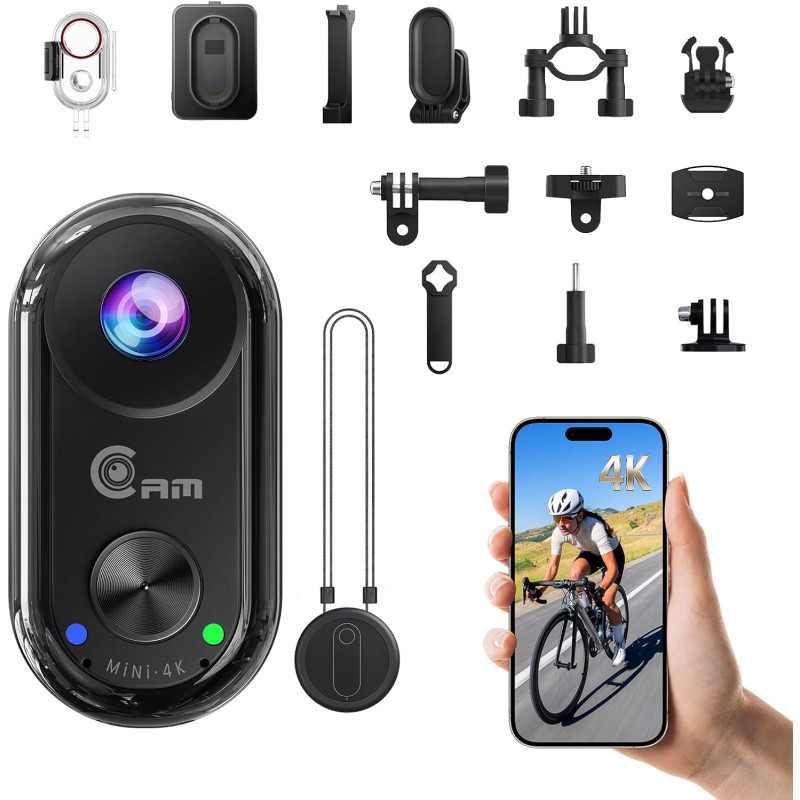 4K Mini Caméra Sport, 20MP Portable Body Camera, 6 Axes Stabilisation POV caméra d'action,40M Caméra étanche,WiFi Mini Camera po