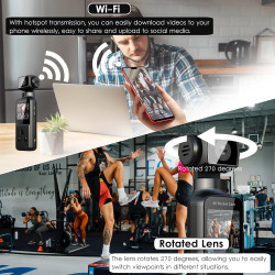 YDI Caméra de Corps 4K avec Microphone Externe, Caméras Corporelles Pocket Vlog avec Lentille Pivotée à 270°, Body Cam pour Spor