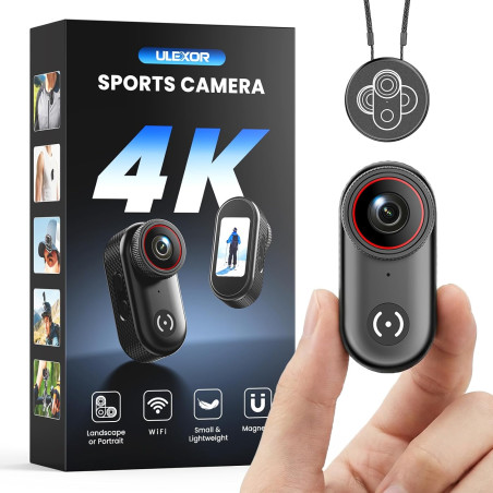 Mini Caméra Sport 4K avec Écran 1.47", Caméra Corporelle Magnétique Portable, POV WiFi, Batterie 150 Min, Idéal Vlog, Vélo, Moto