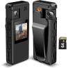 A32 64GB Caméra de Corps, Caméra Corporelle Portable avec Objectif Rotatif 180° et Détection de Mouvement, Caméscope 1080P avec 