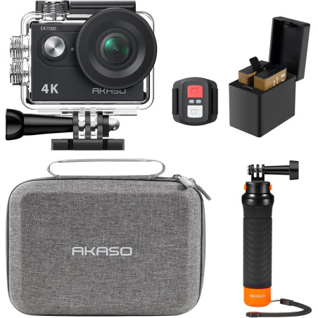 AKASO EK7000 Caméra Sport Kit de Poignée Flottant - Comprend 4K 30FPS EK7000 Action Camera, Poignée Flottant Etanche pour Camera
