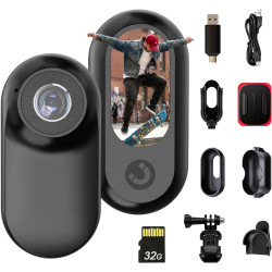 Mini Caméra Portable 1080P HD, Bodycam Ultra-Légère 26g avec Écran 1.0", Caméra Sport Grand Angle avec Fixation Magnétique et Mé