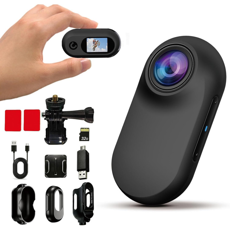 Xilecam Camera Portable Miniature Mini Caméra Sport Carte Mémoire 32 Go Camera Moto Caméra POV Magnétique Léger Multifonction Ac