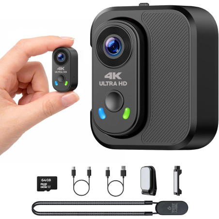 Caméra Sport 4K 30fps & Mini Caméras Moto - EIS Stabilisation, Fixation Magnétique, Carte 64Go Incluse, 150° Grand Angle - Vlog 