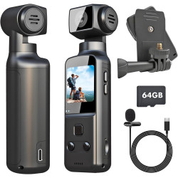 4K Camera Pieton, Caméra Portable/Vlogging/POV/Corporelle avec Objectif Rotatif 270°, Pocket Body Cam avec Microphone Externe, C