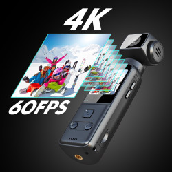 4K Camera Pieton, Caméra Portable/Vlogging/POV/Corporelle avec Objectif Rotatif 270°, Pocket Body Cam avec Microphone Externe, C