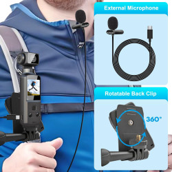 4K Camera Pieton, Caméra Portable/Vlogging/POV/Corporelle avec Objectif Rotatif 270°, Pocket Body Cam avec Microphone Externe, C