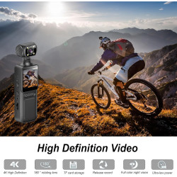 4K Camera Pieton, 128GB Caméra de Corps avec Objectif Rotatif & 180° Grand Angle, WiFi Enregistreur Vidéo Portable avec Clip Arr