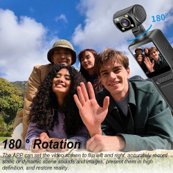 4K Camera Pieton, 128GB Caméra de Corps avec Objectif Rotatif & 180° Grand Angle, WiFi Enregistreur Vidéo Portable avec Clip Arr