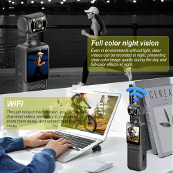 4K Camera Pieton, 128GB Caméra de Corps avec Objectif Rotatif & 180° Grand Angle, WiFi Enregistreur Vidéo Portable avec Clip Arr