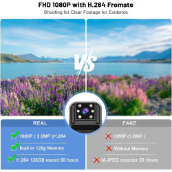 kaysunlink Caméra Corporelle FHD 1080P avec Carte 128 Go, Objectif Rotatif à 180°, Vision Nocturne, Mini Caméra Portable pour la