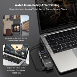 kaysunlink 4K Caméra Corporelle avec Carte 128 Go, Objectif Rotatif à 180°, Vision Nocturne, Mini Caméra Portable pour la Police
