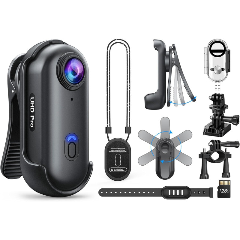 BOBLOV W4 4K Bodycam Mini caméra corporelle avec Clip Rotatif à 360° et Clip magnétique, 90 Minutes pour Enregistrement, confére