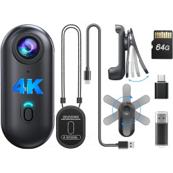 BOBLOV Mini caméra W4 4K, portable 62 Go avec clip rotatif à 360° et clip magnétique, 120 minutes pour l'enregistrement, facile 
