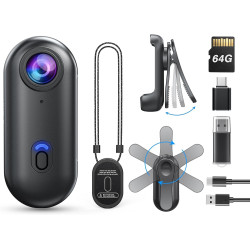 BOBLOV Mini caméra W4 4K, portable 62 Go avec clip rotatif à 360° et clip magnétique, 120 minutes pour l'enregistrement, facile 