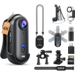 BOBLOV W4 Mini caméra corporelle 64 Go 4K avec Clip Rotatif à 360° et Clip magnétique, 90 Minutes pour l'enregistrement, Facile 