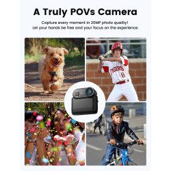 Mini Caméra Sport 4K avec Action Pod & 64GB Intégrée, Stabilisation EIS 6-Axes, Camera Portable Étanche 10M, Caméra POV avec Pen