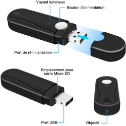 Caméra Espion,Mini Camera Cachée sans Fil Clé USB,Mciro HD 1080P Caméra de Surveillance avec Détection de Mouvement aux pour Réu