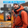Caméra de Corps, 1296P HD Caméra Corporelle (3000mAh) avec Vision Nocturne IR et Objectif Pivotant à 180°, Caméscope avec Audio 
