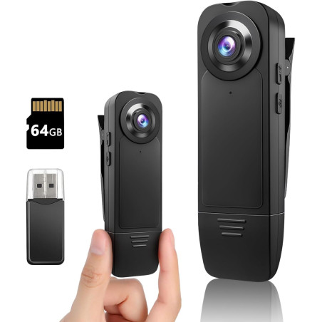 kaysunlink 1080P Mini Caméra Sport avec 64GB Carte, Corporelle Cam, Vision Nocturne, Autonomie de 6 Heures, Caméra d'action pour