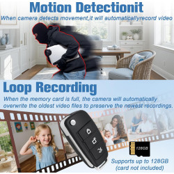 Camera Espion, Mini Camera Espion sans Fil 1080P HD, Portable Keychainavec Cachée Cam pour L'enregistrement Vidéo et la Prise de