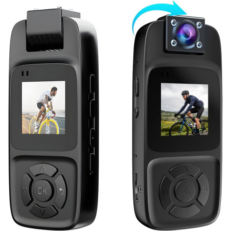 Caméra Corporelle 4K 256G avec Vision Nocturne Infrarouge et IPX7 Imperméable,Bodycam avec Objectif Rotatif à 180°,Autonomie de 