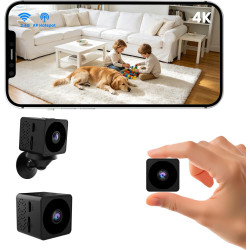 Mini Camera, Options Wi-FI ou sans Wi-FI, 4K Camera de Surveillance sans Internet, Camera de Surveillance sans Fil avce Vision N
