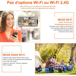 Mini Camera, Options Wi-FI ou sans Wi-FI, 4K Camera de Surveillance sans Internet, Camera de Surveillance sans Fil avce Vision N