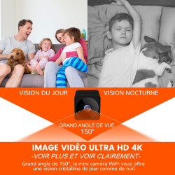 Mini Camera, Options Wi-FI ou sans Wi-FI, 4K Camera de Surveillance sans Internet, Camera de Surveillance sans Fil avce Vision N