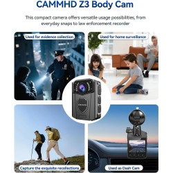 CAMMHD Z3 1440P Camera Pieton 64G 3000mAh 8-10 Heures Imperméable à l'eau Infrarouge Body Cam Vision Nocturne avec Vidéo et Audi