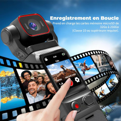 4K Camera Vlog, Portable Caméra POV, Caméra de Corps, Body Cam pour Sport, WiFi Mini Camera Sport avec Stabilisation, Caméras Co