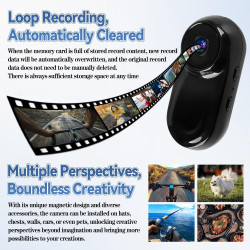 Mini caméra d'action pour le pouce 1080P HD, caméra corporelle portable pour vlogging avec grand angle de 130°/F2.0, caméra vidé