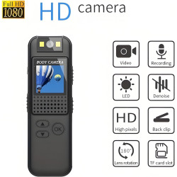 Mini caméra corporelle portable 1080P avec clip magnétique, objectif rotatif à 180° 128 Go jusqu'à 7 h d'enregistrement et lumiè