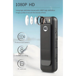 Mini caméra corporelle portable 1080P avec clip magnétique, objectif rotatif à 180° 128 Go jusqu'à 7 h d'enregistrement et lumiè