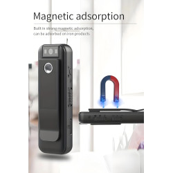 Mini caméra corporelle portable 1080P avec clip magnétique, objectif rotatif à 180° 128 Go jusqu'à 7 h d'enregistrement et lumiè