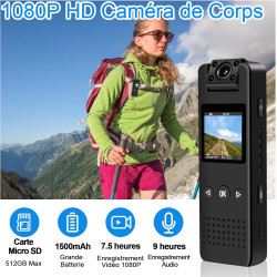 Mini Camera, 1080P HD & 120° Grand Angle Camera Pieton avec Objectif Rotatif 180°, Vision Nocturne Automatique & Détection de Mo