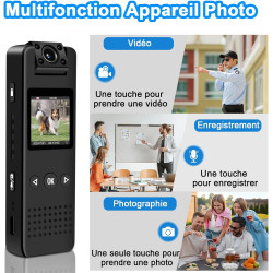 Mini Camera, 1080P HD & 120° Grand Angle Camera Pieton avec Objectif Rotatif 180°, Vision Nocturne Automatique & Détection de Mo