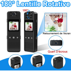 Mini Camera, 1080P HD & 120° Grand Angle Camera Pieton avec Objectif Rotatif 180°, Vision Nocturne Automatique & Détection de Mo