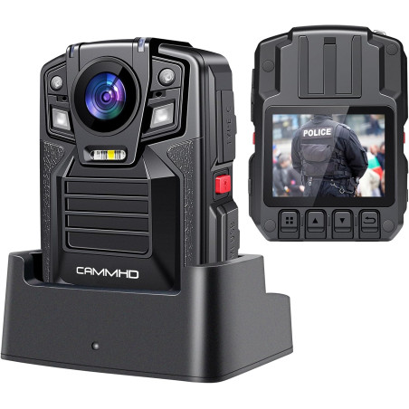 CAMMHD 4K Camera Pieton V8 32G 4400mAh 2 Batteries 14 Heures 2160P Caméra Piéton Video avec Audio IP68 H.265 avec Enregistrement