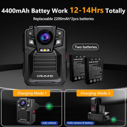 CAMMHD 4K Camera Pieton V8 32G 4400mAh 2 Batteries 14 Heures 2160P Caméra Piéton Video avec Audio IP68 H.265 avec Enregistrement
